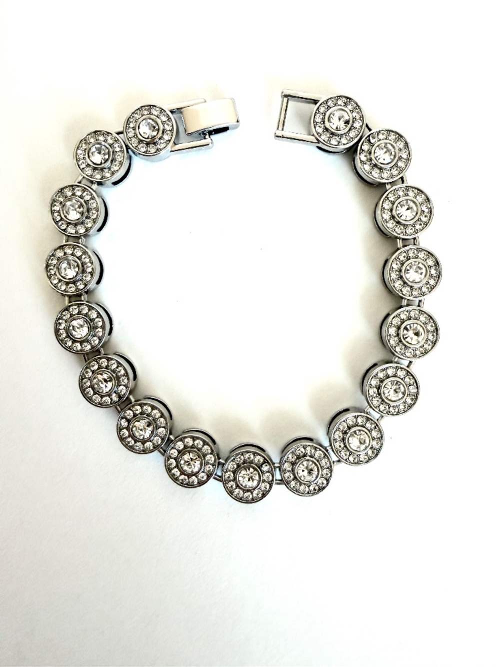 Stainless Steel Crystal Tennis Bracelet Rhinestone Link Round Halo Elegant